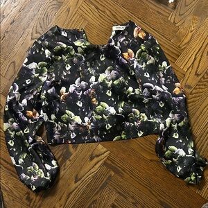 Sam & Lavi Black Blouse with Purple and Green Floral Pattern